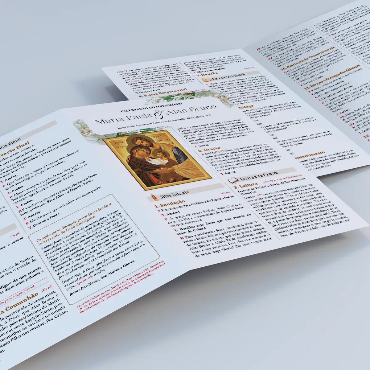 folhetos de missa personalizados com design elegante